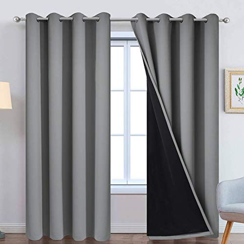 100% Blackout Curtain Panels - Thermal Insulated Grey Drapes, 52x84 In, 2 Pack