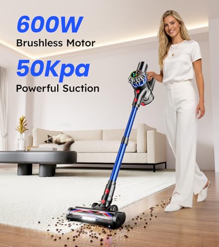 HFFLH Cordless Stick Vacuum Cleaner, 50KPa 600W Wireless Vacuum for Pet Hair and Carpets