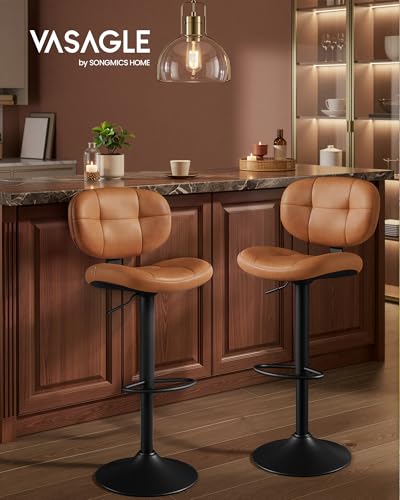 Adjustable Swivel Bar Stools, Set of 2, Faux Leather Counter Height Chairs