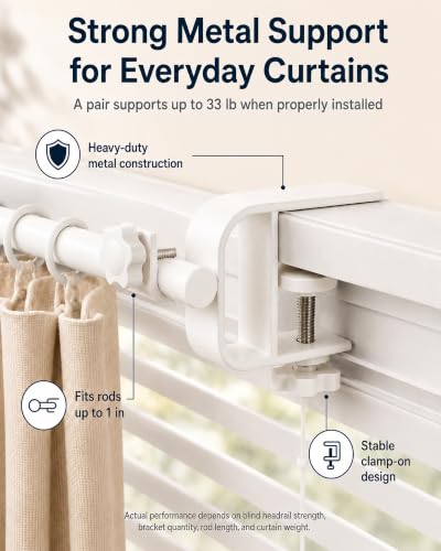 No-Drill Curtain Rod Brackets for Blind Headrails, 3 Pack