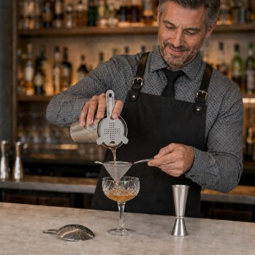 TheBarsentials 5-Piece Stainless Steel Cocktail Strainer Set with Stirring Spoon - Hawthorne, Julep, Fine Mesh & Jigger