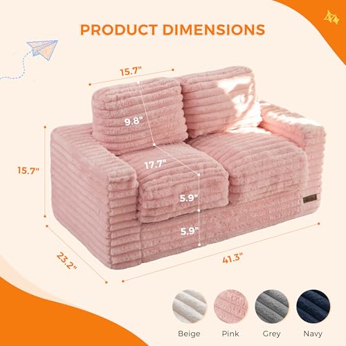 Kids Faux Fur Bean Bag Chair with Armrests and Pillows - Pink