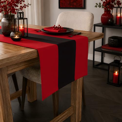 OHOME Christmas Belt Strap Santa Table Runner - Fun Holiday Decor, Red & Black, 73x13.8 inches