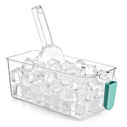 Ice Bin and Scoop Set - Clear Plastic Freezer Storage Container with Handle