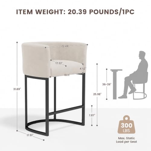 Chenille Counter Height Bar Stools with Arms, 26-Inch Set of 2