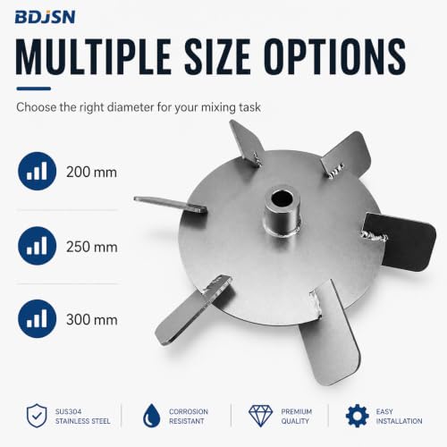 BDJSN 15x250mm Stainless Steel 6-Blade Mixer Impeller for Drum & Tank Mixers