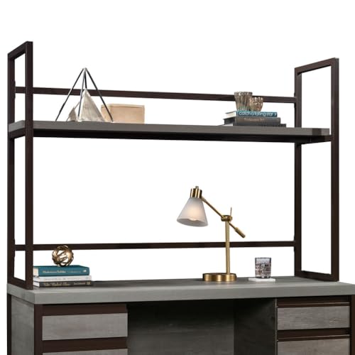 60-Inch Desk Hutch with Open Shelves, Industrial Brown & Grey Storage