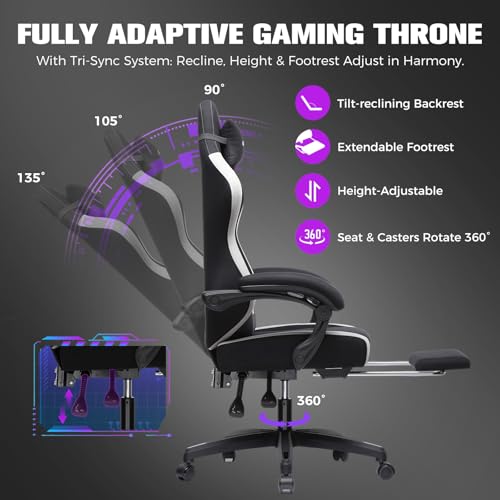 Ergonomic Gaming Chair with Retractable Footrest and Lumbar Support