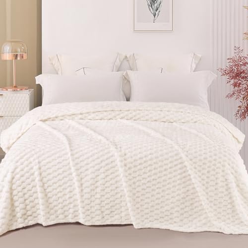 Cozy 3D Fleece Twin Size Blanket - Extra Soft Plush Ivory, 60x80
