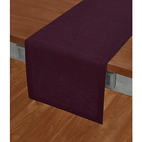 Solino Home 100% Pure Linen Table Runner 14 x 60 in Chambray Burgundy (Burgundy Chambray)
