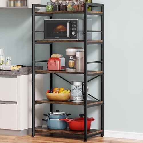 5-Tier Industrial Bakers Rack with Storage for Kitchen and Coffee Bar