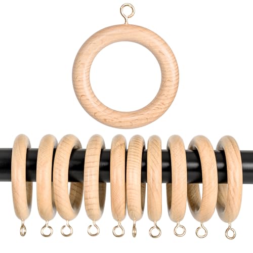 Inanosa 1.75 Inch Inner Beechwood Curtain Rings with Rust-Free Hooks – Pack of 24