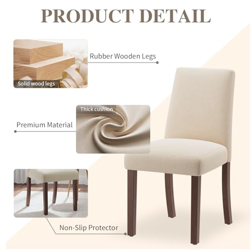 Parsons Dining Chairs Set of 2, Upholstered Kitchen Chairs with Wood Legs