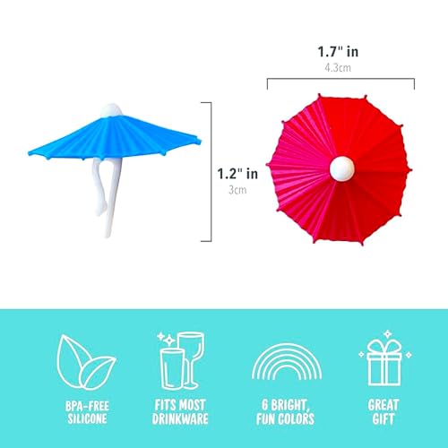 Umbrella Wine Glass Markers Set - Colorful Silicone Pendant for Party, Reusable & Dishwasher Safe, 6 Pieces - CHENSHUO