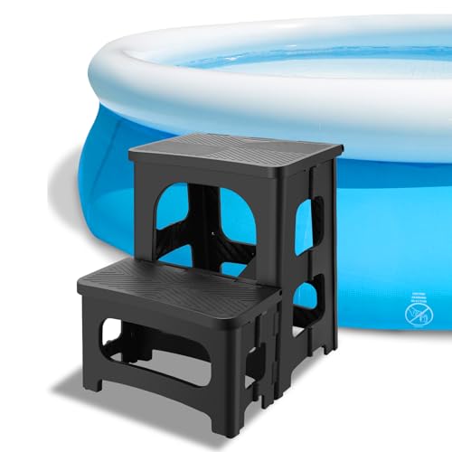 2-Step Folding Stool for Adults, Portable Non-Slip Collapsible Footstool