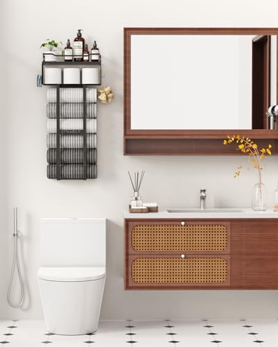 Wall Mounted Bathroom Towel Rack with Wood Floating Shelf, 31-Inch