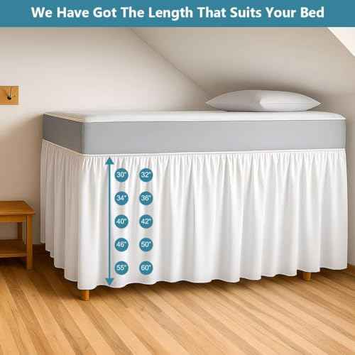 Twin XL Bed Skirt 36 Inch Drop - White Ruffled Extra Long Bed Skirt