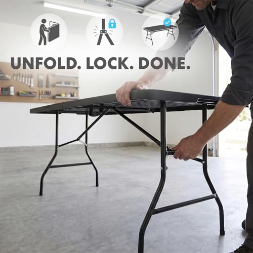 8ft Portable Plastic Folding Table - Heavy-Duty Indoor & Outdoor Utility Table