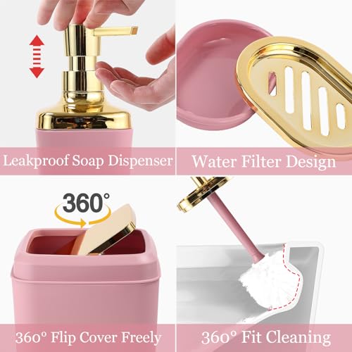 Complete Pink and Gold Bathroom Accessory Set with Shower Curtain and Rugs