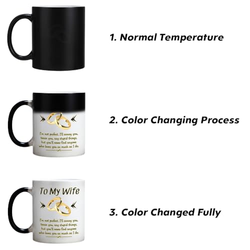 Glod Ring Wife Mug - Romantic Gifts for Wife From Husband, 11 oz Heat Change Coffee Cup