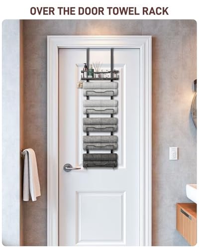 6-Tier Over-the-Door Towel Rack - No Drill Bathroom Storage Organizer