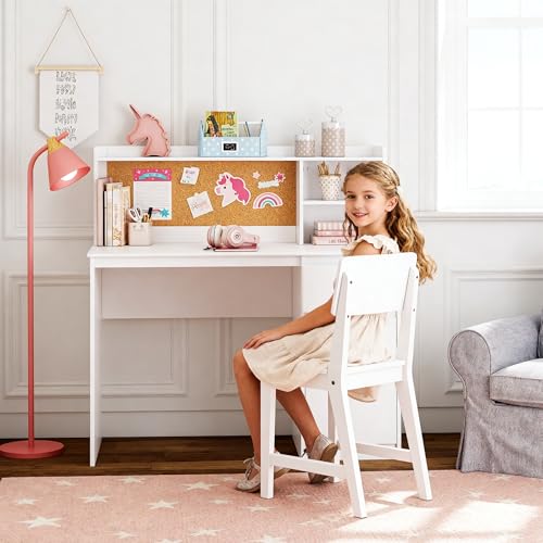 Kids Study Desk and Chair Set with Hutch, Storage, and Bulletin Board