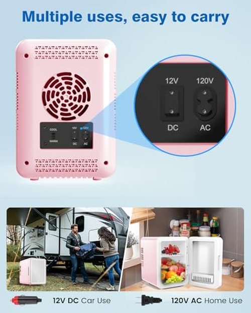 NISHCON Upgrade Skincare Fridge with Dimmable LED Light Mirror, 4L/6Can Cooler Warmer Mini Fridge for Skin care Cosmetic Makeup Beauty, Portable Mini Skincare Fridge for Bedroom Dorm Office Rv, Pink