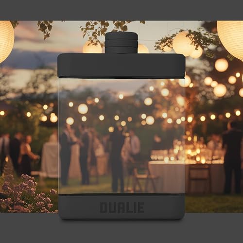 DUALIE 8 oz Black Shatterproof Plastic Hip Flask with Silicone Grip - Liquor Gift