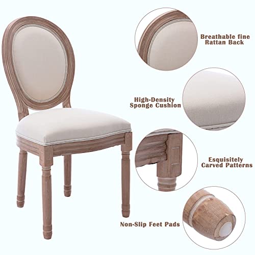 French Country Dining Chairs Set of 4, Upholstered Round Back Farmhouse Chairs