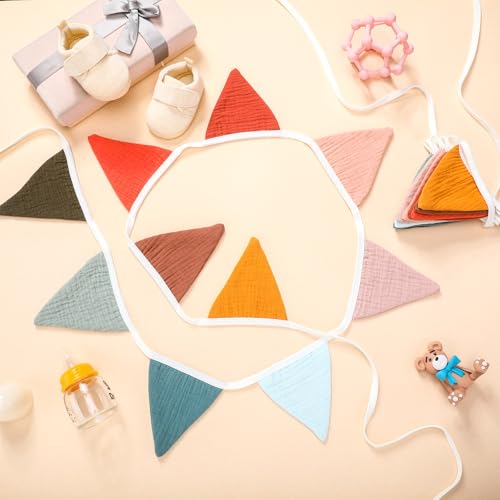 Cotton Triangle Pennant Banner Garland, 15.5 ft Fabric Bunting for Decor
