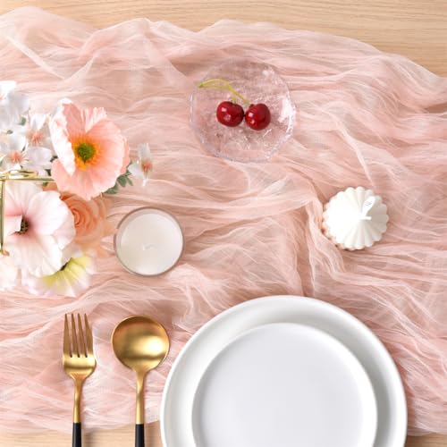Peach Cheesecloth Table Runner 10ft Fall Wedding & Party Decor - Joanlody