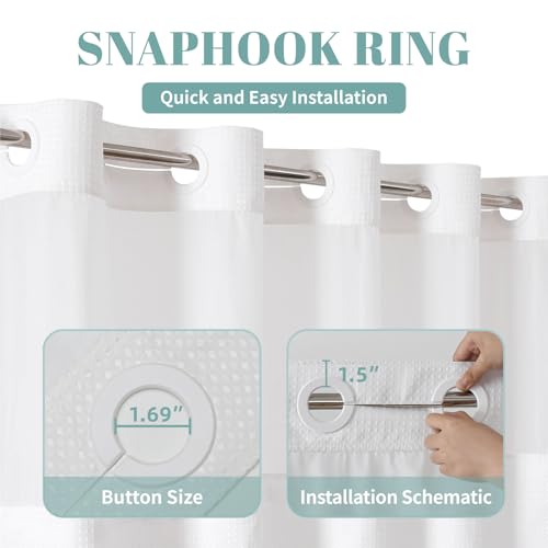 Waffle Weave Shower Curtain with Snap-in Liner, 71x74 Inch, White