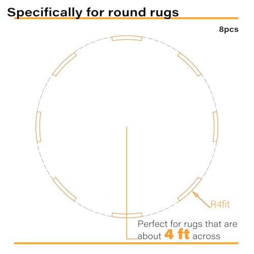 Reusable Curved Rug Gripper Pads for Round Rugs, 8 Pack Non-Slip Tape