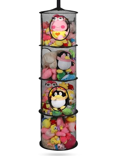 4-Tier Hanging Stuffed Animal Storage Organizer, Mesh Toy Net for Kids Room