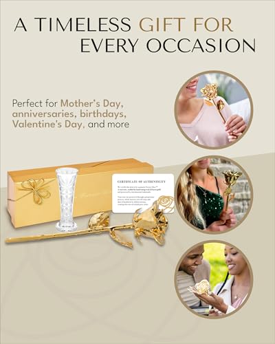 24K Gold Dipped Real Rose with Glass Vase and Gift Box