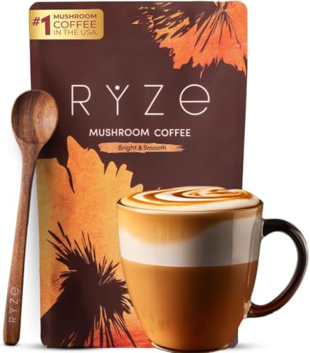 RYZE Organic Mushroom Coffee - Adaptogenic Medium Roast with 6 Superfood Mushrooms, 30 Servings