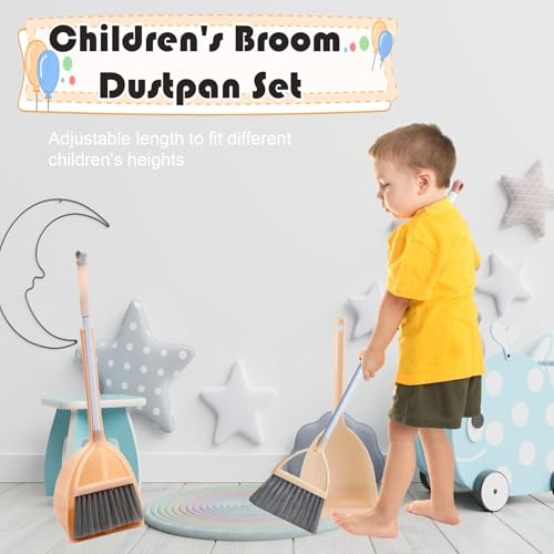 Kids Mini Broom and Dustpan Set - Pretend Play Housekeeping Toy (Light Blue)