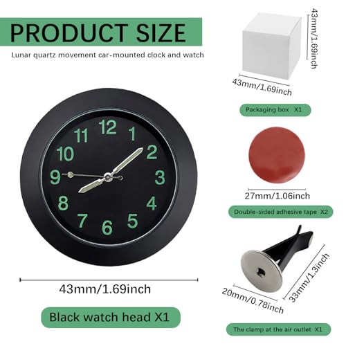 Mini Luminous Car Dashboard Clock with Vent Clip and Adhesive Base