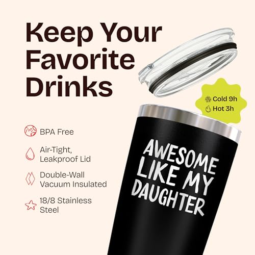 KLUBI Awesome Like My Daughter 20oz Black Travel Tumbler - Laser Engraved Dad Gift