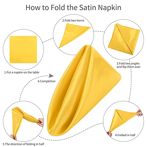 16-Pack Yellow Satin Napkins - 20x20 Inch Square Fabric Table Linens
