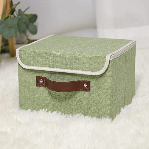 Fabric Storage Box with Lid Small Green 10x8x7 Foldable Bin