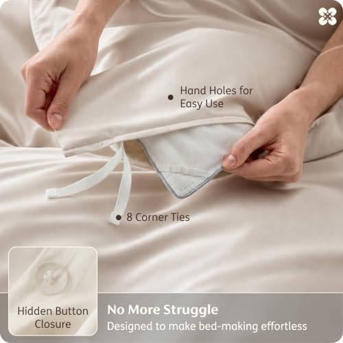 Cooling Bamboo Duvet Cover Set, King Size, Beige - 3 Piece