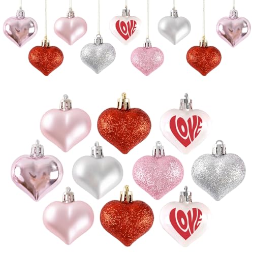 GuassLee Valentines Day Decorations Heart Ornaments - 36pcs Red Pink