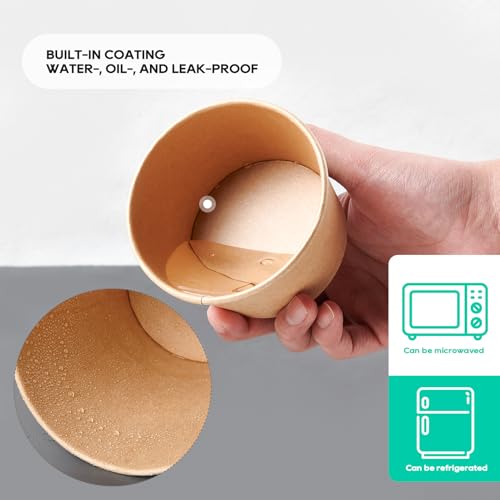 8oz Paper Soup Containers with Lids – 50 Pack, Disposable Take-Out Cups