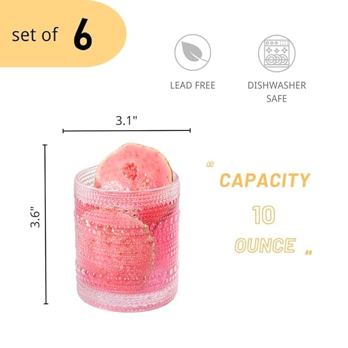 JPPSUJJ Clear 10 oz Vintage Beaded Cocktail Glasses Set of 6 - Textured Bubble Drinking Glassware