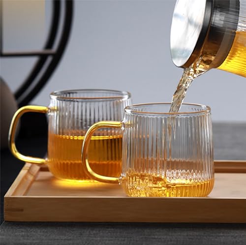 Glass Coffee Cup Set 10oz with Handle, Borosilicate Tea & Ice Coffee Mugs