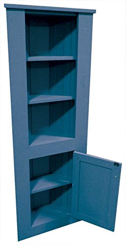Small Wooden Corner Hutch in Williamsburg Blue, 58-Inch Tall Knotty Pine