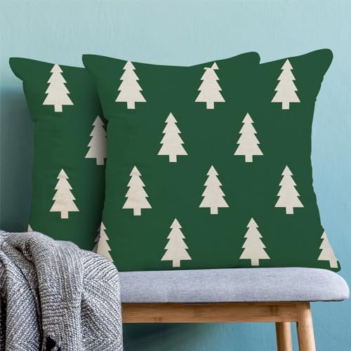 BETGINY Sage Green Christmas 18x18 Inch Pillow Covers Pack of 2 Decorative Linen Holiday Cushion Cases