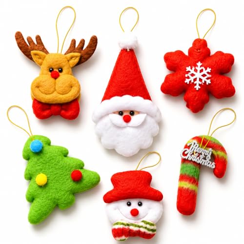 6-Piece Felt Christmas Ornaments Bulky Bulk Set – Snowman, Santa, Tree, Reindeer