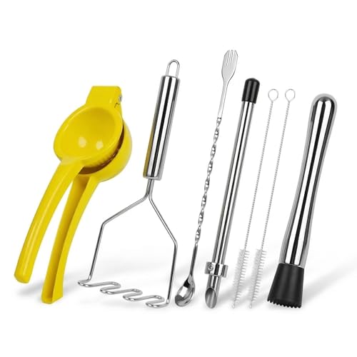 7-Piece Lemonade Stand Supplies Kit with Juicer, Straw Puncher & Fruit Muddler